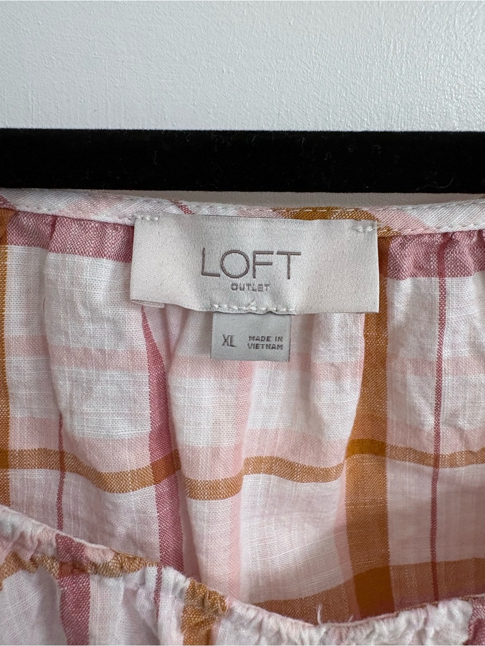 LOFT Pink & Mustard Plaid Peasant Blouse - Picture 2 of 2